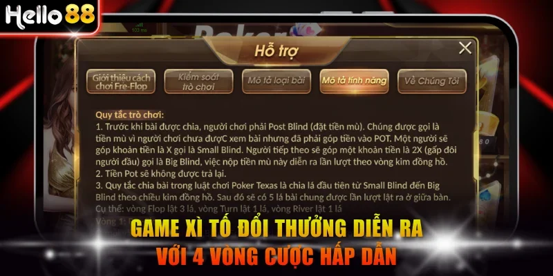 Game Xì Tố đổi thưởng diễn ra với 4 vòng cược hấp dẫn